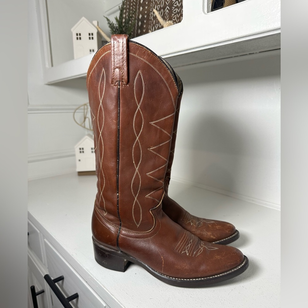 **SOLD**Vintage Acme Cowboy Boots Women 7 Brown Leather Western Boots Classic - Picture 5 of 9